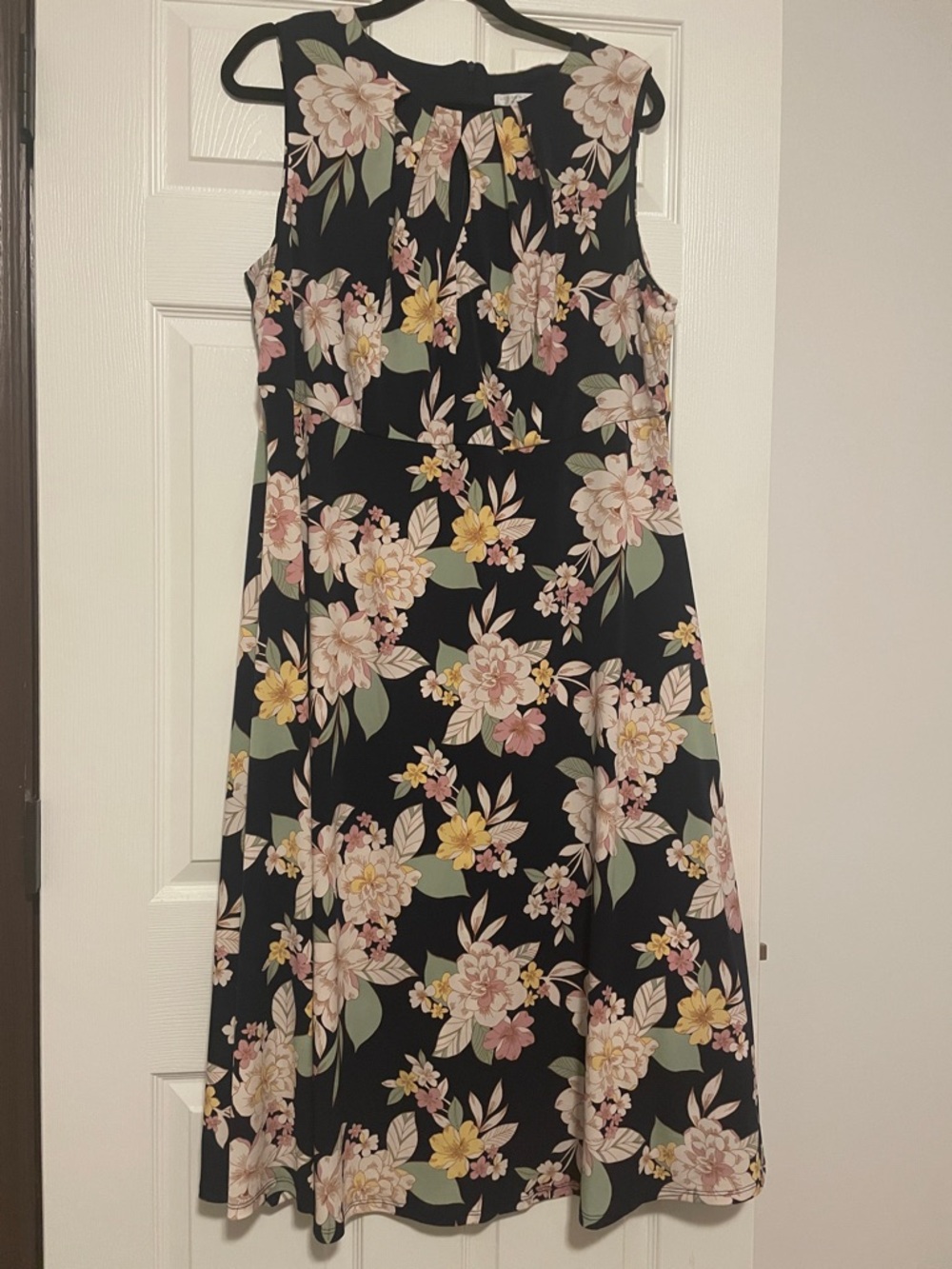London Times Navy Floral Midi Sleeveless Dress Size 16W